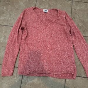 RED KNIT V NECK SWEATER